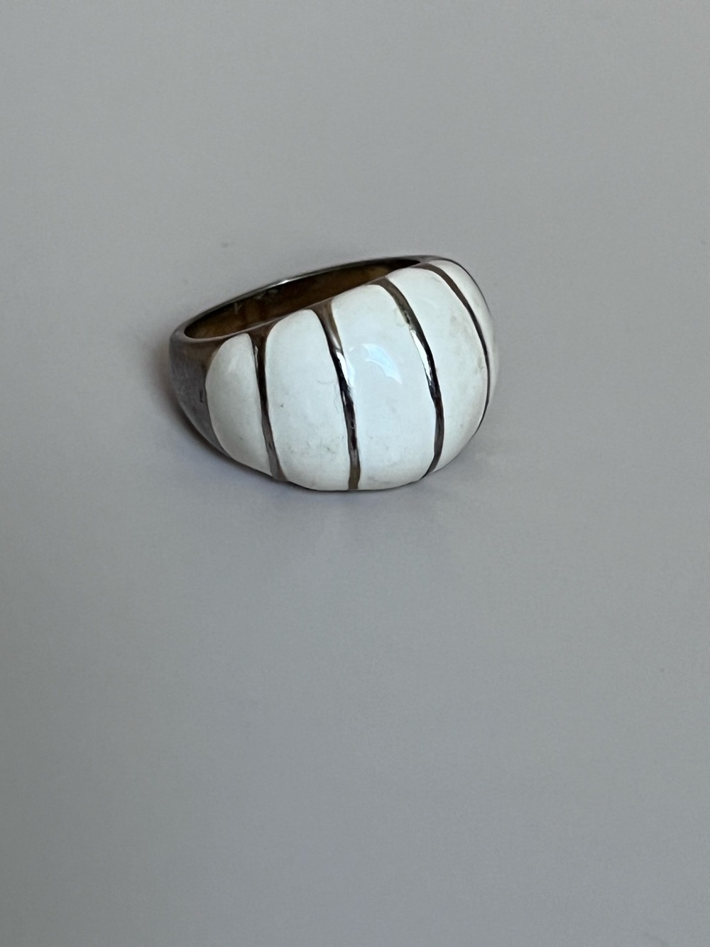 Vintage White Enamel Dome Statement Ring - Women Jewelry